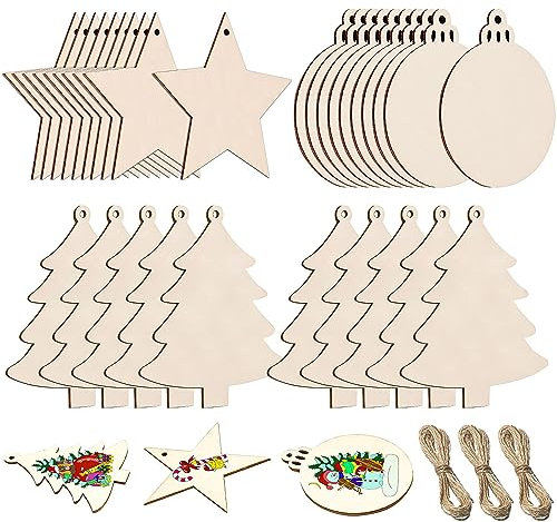 Rayong Weihnachten Holz 30 Stück Holzanhänger Weihnachten Weihnachtsbaum Holz Anhänger Weihnachten Weihnachtsanhang Holz für Weihnachtsbaum DIY Anhänger Dekoration, 3 Stile