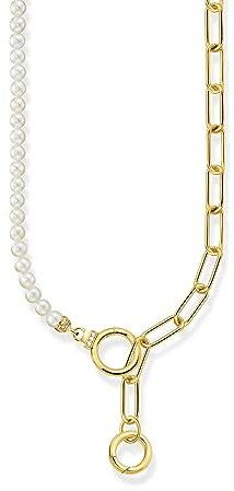 THOMAS SABO Collier aus Süßwasserzuchtperlen und Gliederkette mit weißen Steinen vergoldet 750 Gelbgold Vergoldung, 925 Sterlingsilber