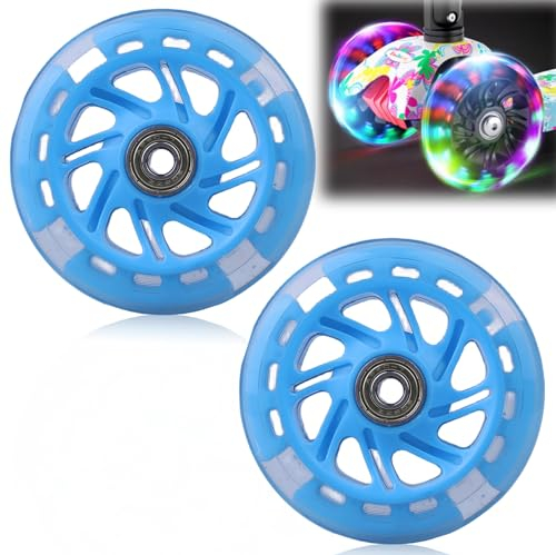 Leikurvo 2 Stück Leuchtende Scooter Räder: 100mm LED Lichtrollen Led Scooter Ersatzräder Räder Rollerräder mit ABEC, 9 Kugellager, geeignet für alle Roller mit 100mm Rädern (Blau)