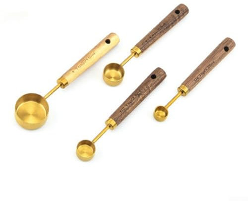 8Pcs Measuring Cups Set Stainless Measuring Cups And Spoons With Acacia Wood Handles