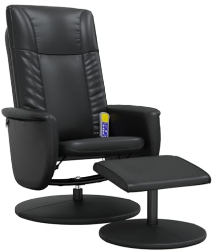 vidaXL Massagesessel, Sessel Verstellbare Rückenlehne, Drehbar Fernsehsessel Relaxsessel mit Fußhocker, Liegesessel Polstersessel Ruhesessel, Schwarz Kunstleder