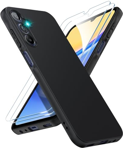 SineOrdo Cover compatible con Samsung Galaxy A15 5G / 4G e 2 Pezzi Pellicola Vetro Temperato, Custodia Samsung Galaxy A15 5G / 4G Case Proteggi Schermo Prottetiva Silicone TPU Sottile - Nera
