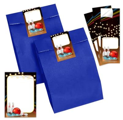 Mitgebsel Kindergeburtstag 10 Mini-Notizblöcke + 10 Geschenktüten (blau) + 10 Aufkleber Bowlling Kegeln Bowling-Party Gastgeschenke für Jungsgeburtstag Mädchengeburtstag