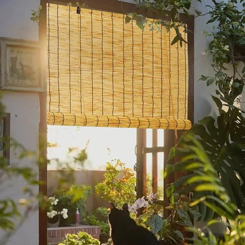 Roller Kitchen Blinds for Windows,Bathroom,Extra Long Reed Curtain, French Door Blinds, Outdoor Roll up Curtains Waterproof, Roller Shutter,Privacy Screen Sun Shade,for Garden Patio Drape, Easy Fit (
