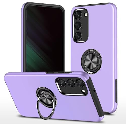 YANJIEER Esong Cover Per Samsung Galaxy S24,Con Invisibile Magnetica Anello Supporto,Custodia Sottile Silicone Tpu+Rigida Pc Antiurto Bumper Antigraffio Protettiva Case Viola