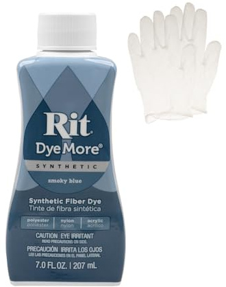 Rit DyeMore Synthetische Flüssigfaserfarbe, Einzelpackung mit Kunststoffhandschuhen für Kleidung, Dekoration und Basteln, 200 ml, Rauchblau
