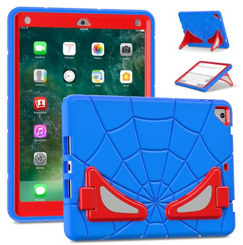 Unichthy Étui pour enfants pour iPad (9,7, modèle 2018/2017, 6e/5e génération), iPad Air 2, iPad Pro 9,7, coque avec béquille pour garçons et filles, coque hybride antichoc pour iPad 9,7, bleu