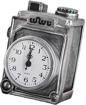 predolo Retro-Wecker, Ornament, Schreibtischuhr, Kunsthandwerk, Geschenke, Kamera-Modell, Tischuhr, geräuschlose Uhr für Nachttisch, Kaminsims, grau