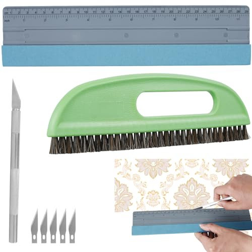 Wallpaper Hanging Kit Include Seam Roller, Wallpaper Paste Brush, Tape Measure, Squeegee Smoother Tool for Wallpaper Hanging, Contact Paper, Vinyl Application, Wallpaper Paste(Set 3)
