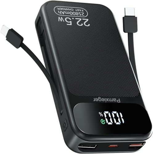 Bateria Externa 25.800mAh 22,5W Carga Rapida Power Bank con 4 Salidas USB y Pantalla LED Cargador Portatil PD QC3.0 USB C Bateria Portatil para Smartphones Tablets