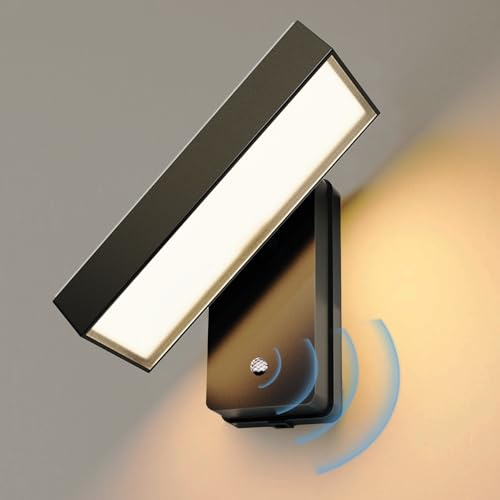 ACMHNC Applique Murale Exterieur Solaire avec Détecteur de Mouvement, Lampe Solaire Exterieur Murale LED en Aluminium, Étanche Ip65, Rotatif 350°, Blanc Chaud, Pour Entrée Jardin Terrasse