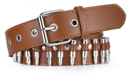 Studded Belt Mens Bullet Black Belts For Women Y2K Accessories Punk Gothic PU Leather Belts For Men Ladies Belts For Jeans Dresses Goth Halloween 110cm(Brown)