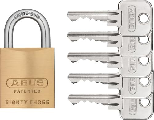 ABUS Vorhängeschloss Messing 83/45 mit 5 Schlüssel vs. - gehärteter Stahlbügel, nano protect - wetterfest - Security Level 8