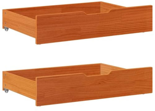 vidaXL Bettschubladen 2 STK., Bettkasten Holz Aufbewahrung mit Rollen, Bett Schublade Bettauszug, Bettschubkasten Schubkasten, Wachsbraun Massivholz Kiefer