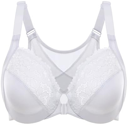 Delimira Women's Front Fastening Bras Posture Lace Underwire Unlined Full Coverage Plus Size White 40F