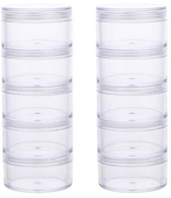 Xthrotsenk 2 Sets Stackable Bead Storage Box Round Bead Storage Containers Clear 5 Layer Plastic Art Craft Accessory Organizer Box for Diamond Drills Seed Beads Buttons Nail Art Glitters
