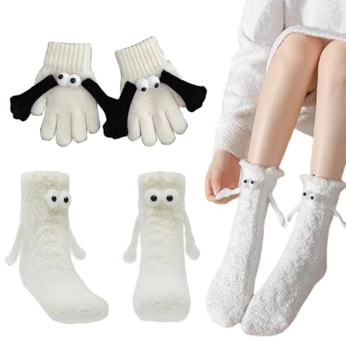WeddHuis 1 Paar Magnetische Socken zum Halten der Hände, lustige Socken, Geschenke für Freund, Paar, beste Freunde, Wird mit einem Paar Haltehandschuhen geliefert