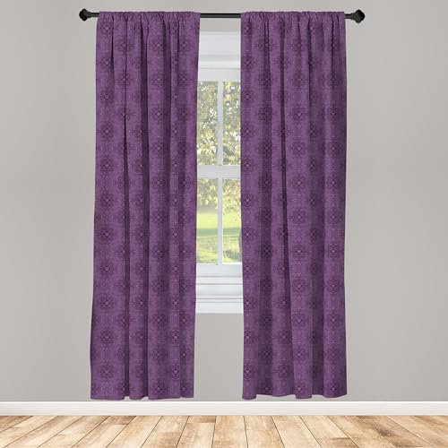 Lunarable Violette Fenstervorhänge, einfarbig, Boho-Illustration, orientalische Ornamente, kontinuierliche Wiederholung, leichtes Set mit Stangentasche, 4 Paneele à 71,1 x 241,3 cm, Blasses Aubergine