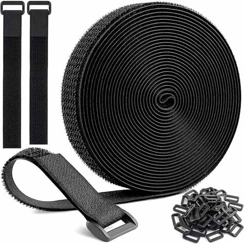 5m Adjustable Cable Straps with 25 Buckles, Free Cut Length, Black Reusable Fastening Cable Ties, Hook and Loop Securing Strap for Cable Tidy, Wire Management, Cord Organiser, 2cm Wide