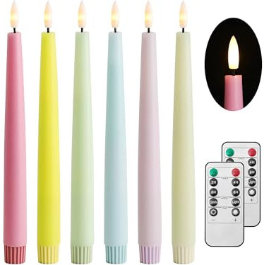 Stmarry Multicolored Pastel Flameless Taper Candles with Remote and Timer, 9.65 Inch Real Wax LED Colorful Candlesticks, Battery Operated Colored Tall Candles with 3D Flickering Flame, 6 Pack