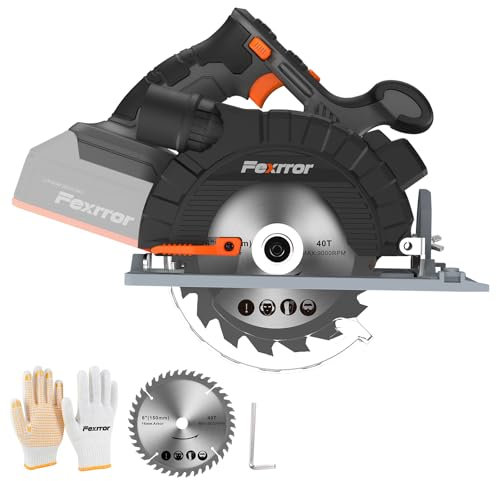 Fexrror 20V Cordless Circular Saw, 4000RPM Electric Circular Saw with Laser, Adjustable Cutting Depth and Angle, 50mm(90 °)-36mm(45 °), 150mm Blade for Cutting Wood (Battery Not Included)