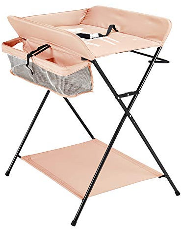 Baby Wickeltisch Klappbarer Wickelkombi mit Sicherheitsgurt & Ablagefächern Baby wickelkommode, Khaki