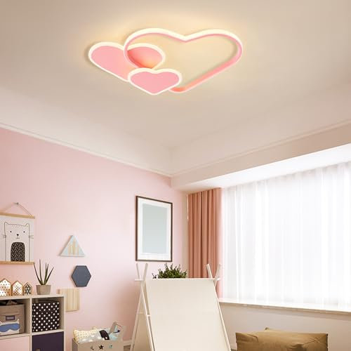 TouTToNG Deckenleuchte Herz Deckenlampe LED 3 Lichtfarben Dimmbar Acryl 36W mit Fernbedienung für Wohnzimmer Schlafzimmer Kinderzimmer, 3000-6000K, Rosa