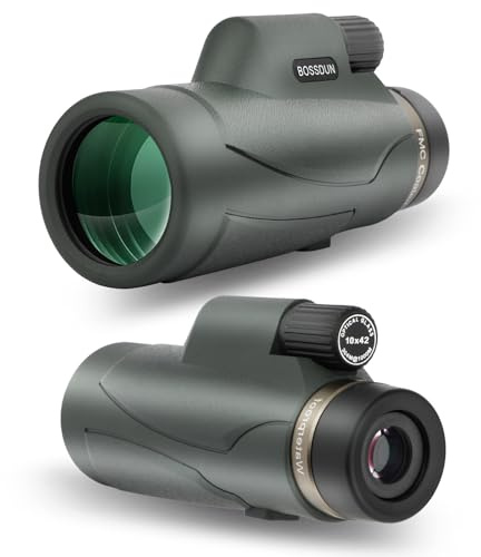 10x42 Monokular-Teleskop mit Stativ Tragetasche Handschlaufe Telefonadapter - BAK4 Prisma & FMC Objektiv - Wasserdicht für Reisen Vogelbeobachtung Wildtiere Camping Szenerie (DT0018G)