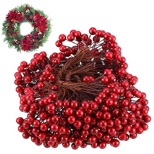 Iewroyt Bacche di Natale per la creazione di bacche di agrifoglio artificiale su steli di filo 250 steli da 8 mm Christmas flessibili flessibili per la ghirlanda preparando festa di nozze