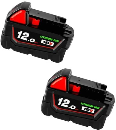 Batterie de rechange 18 V 12 Ah, compatible avec Milwaukee. Batterie lithium M18 XC (48-11-1860, 48-11-1850, 48-11-1840, 48-11-1820). Accessoire for batteries rechargeables.(2PCS 12000mAh)