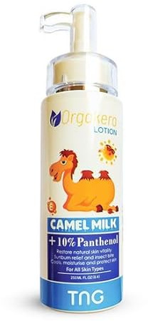 Kamelmilchlotion + 10 % Panthenol [Beruhigende Intensivpflege] – Feuchtigkeitsspendende Bodylotion mit Kamelmilch, Aloe Vera & Vitamin E – 250 ml