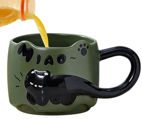 Mihauuke Cat Tea Cup - Stackable Breakfast Cup,Ceramic Funny Decorative Novelty Cartoon Tea Kitchen Mug Dinnerware for Women Girls Children