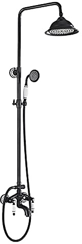 Black Shower System with Tub Spout and Handheld Shower Faucet Set Wall Mount Height Adjustable 8'' Rainfall Shower Head System, 3 Functions,Style a(Style a)