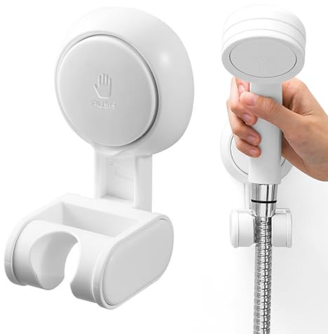 Wall Mounted Shower Head Holder, Universal Adjustable Replacement Hand Suction Cup Shower Holder Bracket Accessories for Bathroom(White)