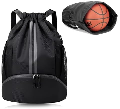 DYHNQE Turnbeutel schwarz, Sportbeutel mit Kordelzug 47x32x16cm Große Kapazität Turnbeutel Wasserdicht mit Schuhfach für Jungen Damen Herren Kinder