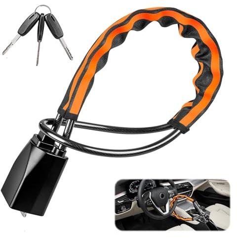 Dayacoco Steering Wheel Lock,Reflective Strips Titan Lock with 3 Keys | Car Anti-Theft Lock Device for Cars, SUVs, Pickup, Van, RV,Motorhomes, Caravans (Orange)