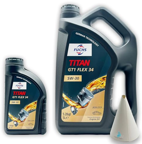 Fuchs Titan GT1 Flex 34 5W-30 | 6 L | kompatibel mit MB226.51 | 229.51 | RN0720 | ACEA C4, C3 | Motorenöl | Motoröl | Ölwechsel | Öl | SAE 5W30 |