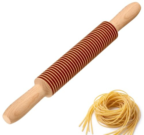Pastaschneider Spaghetti – Ideal um selbst gemachte Pasta in gleichmäßige feine Streifen zu schneiden, ca. 3 mm Schnittbreite, ideal um Spaghetti selber zu machen – Buchenholz