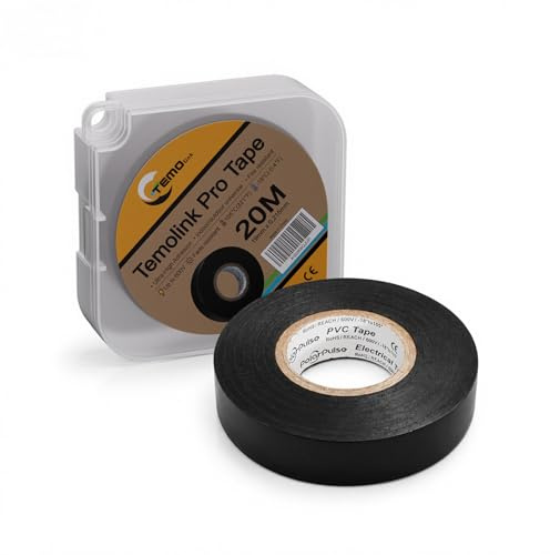 TEMOLink PVC Isolierband Schwarz 19mm x 20m, 1 Rollen Elektro Klebeband, Selbstklebend, Flexibel und Temperaturbeständig, Isolierband für Kabel Reparatur und Elektriker