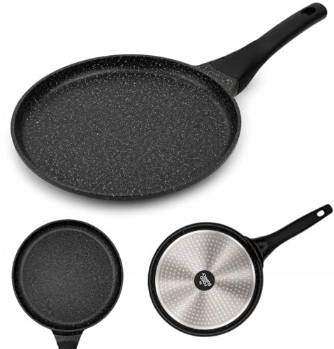 The Food Supply TFS Die Cast Tawa Non Stick – Induction Compatible Flat Dosa Pan, Granite Stone Coating, Aluminium Crepe Pan for Roti, Chapati & Pancakes (30cm)