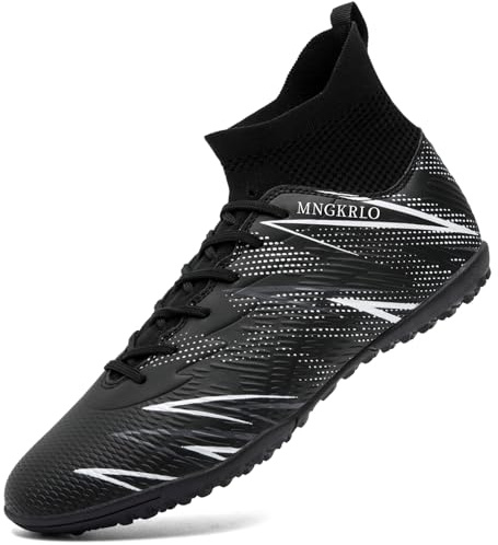 PiDaGlobal Chaussures de Football Homme Femme Futsal TF Chaussures Turf Antidérapantes Crampons Courts High Top pour Entraînement Adolescents 42EU Noir