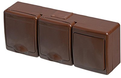 Steckdosen + An-Aus-Schalter mit Klappdeckel Aufputz IP44 braun