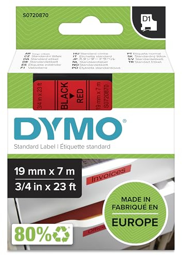 DYMO S0720870 Label Tape D1 45807 Tape Colour: Red Font Colour: Black 19 mm 7 m