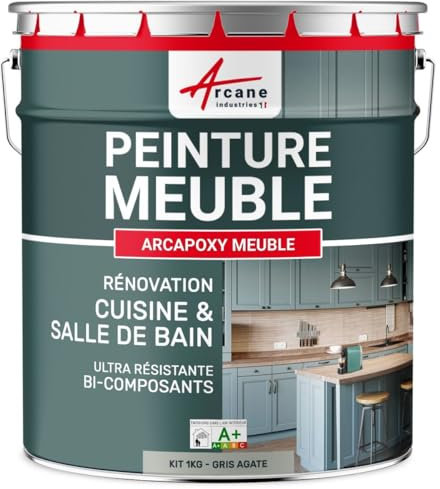 Peinture Meuble Cuisine, Salle de Bain - Résine Epoxy Bi-composant - ARCAPOXY MEUBLE - 1 kg (jusqu'à 12 m² en 2 couches) Gris Agate - RAL 7038 - ARCANE INDUSTRIES
