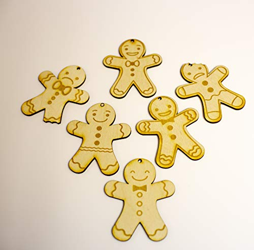 influent-uk Lasergeschnittene Lebkuchen Weihnachtsdeko 6er Set einzigartige Designs Sperrholz 3mm