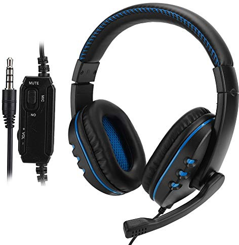 Ciglow Cuffie da gioco, 3,5 mm, suono stereo, cuffie da gioco per computer, con microfono a cancellazione del rumore, cuffie da gioco over-ear per PS4 (blu)
