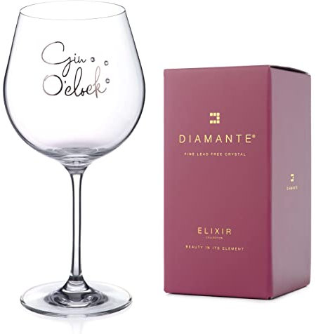 DIAMANTE Swarovski Gin O'Clock Gin Copa Glass – Single Gin Glass Embellished with Swarovski Crystals - Christmas Gin Gift
