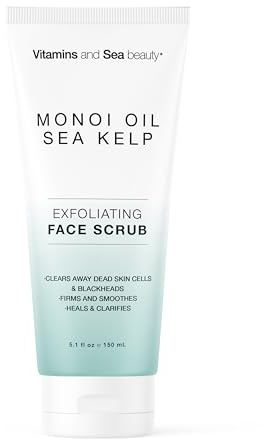 Exfoliating Face Scrub with Monoi Oil & Sea Kelp – Clarifying & Firming Facial Exfoliator with Natural Pumice – Vegan, Paraben-Free, 5.1 fl oz