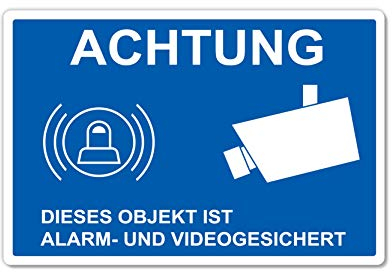 Achtung dieses Objekt ist Alarm und Videogesicht Schild 20 x 30 cm aus stabiler PVC Hartschaumplatte 3mm dieser Bereich wird videoüberwacht mit UV-Schutz von STROBO