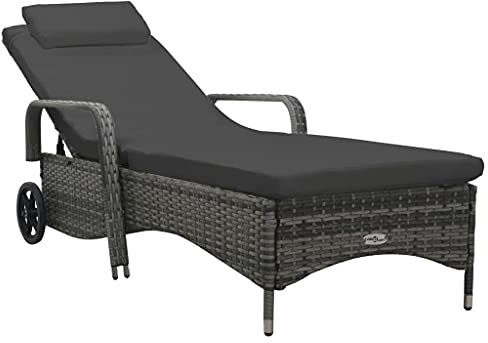 Ksodgun Sonnenliege mit Rädern Doppelliege Gartenliege Relaxliege für 2-Personen Poly Rattan Anthrazit